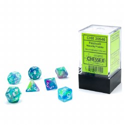 7-Set Mini Waterlily Festive Dice with White Numbers