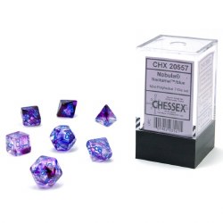 7-Set Mini Luminary Nebula Nocturnal Dice with Blue Numbers