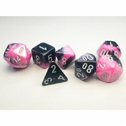 7-Set Mini Gemini Black-Pink Dice with White Numbers