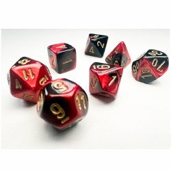 7-Set Mini Gemini Black-Red Dice with Gold Numbers