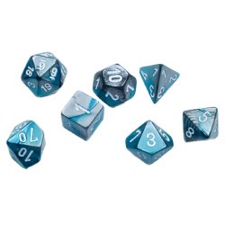 7-Set Mini Gemini Steel-Teal Dice with White Numbers