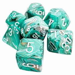7-Set Mega Hedrals Dice Marble Oxi-Copper with White Numbers