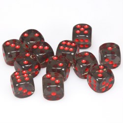 d6 Cube 16mm Translucent Smoke with Red Numbers Dice (12)