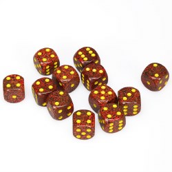 d6 Cube 16mm Speckled Mercury Dice with Yellow Numbers (12)