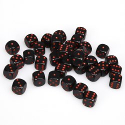 d6 Cube 12mm Opaque Black Dice with Red Numbers (36)