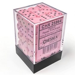 d6 Cube 12mm Pastel Pink Dice with Black Pips (36)