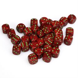 d6 Cube 12mm Speckled Strawberry Dice with Green Numbers (36)