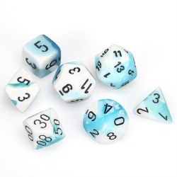 7-set Cube Teal White with Black Numbers Dice Set