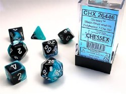 7-set Gemini Black-Shell Dice with White Numbers
