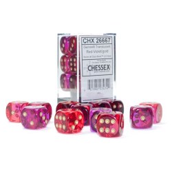 d6 Cube 16mm Gemini Red and Violet with Gold Dice (12)