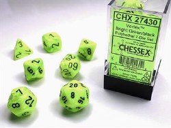 7-set Vortex Bright Green Dice with Black Numbers