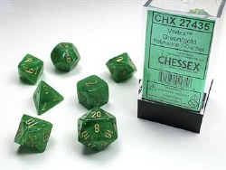 7-set Vortex Green Dice with Gold Numbers
