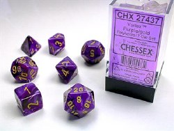 7-set Vortex Purple Dice with Gold Numbers