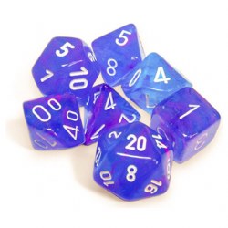 7-set Cube Nebula Luminary Aura Dice with White Numbers