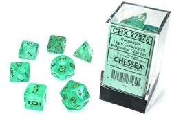 7-set Cube Borealis Luminary Light Green Dice with Gold Numbers