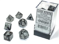 7-set Cube Borealis Luminary Smoke Dice with Silver Numbers