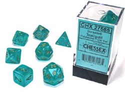 7-set Cube Borealis Teal Dice with Gold Numbers
