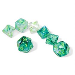 7-set Cube Borealis Luminary Kelp Dice with Light Green Numbers