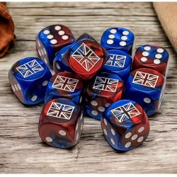 d6 Cube 16mm Opaque WW2 United Kingdom Gemini Blue/Red with White Dice (12)