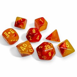 7-set Tube Gemini Gellow-Red Lab Dice with Yellow numbers