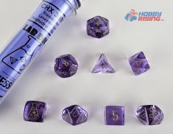 7-set Tube Translucent Lavender Lab Dice with Gold Numbers