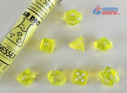 7-set Tube Translucent Neon Yellow Lab Dice with White Numbers