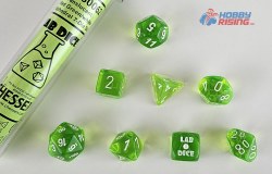 7-set Tube Translucent Rad Green Lab Dice with White Numbers