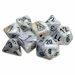 7-set Tube Marble Calcite Lab Dice with Blue numbers