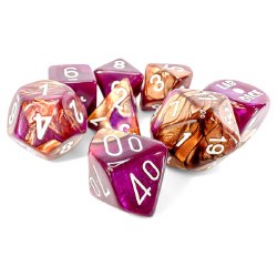 7-set Tube Gemini Copper-Purple Lab Dice with White Numbers