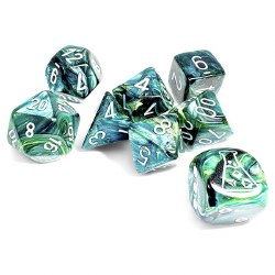 7-set Tube Nebula Lustrous Neptune Lab Dice with Grey Numbers