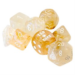7-set Tube Borealis Champagne Dice with White Numbers