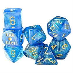 7-set Tube Shimmer Aqueous Dice with Gold Numbers