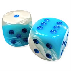 d6 Single 55 mm Gemini Luminary Pearl Turquoise White Die with Blue Numbers