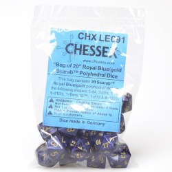 Bag of 20 Royal Blue / Gold Scarab Dice