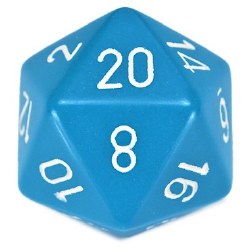 d20 Single 34 mm Opague Light Blue Die with Black Numbers