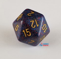 d20 Single 34 mm Speckled Twilight Die with Gold Numbers