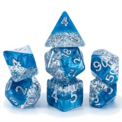 7-set Cube: Halfsies: Glitter Blue with Silver Dice Set