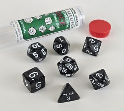 7-set Tube Pearl Charcoal Dice with White numbers
