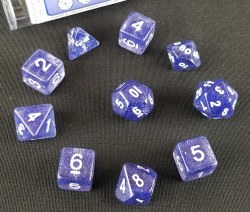 10-set Dice Tube Glitter Blue with White Numbers