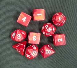 10-set Dice Tube Pearl Red with White Numbers