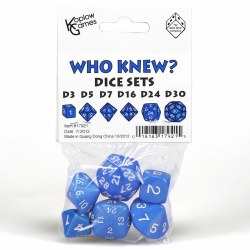 Who Knew? Blue with White Dice Set