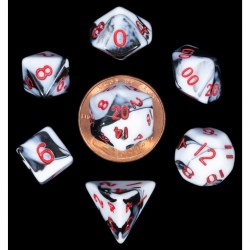 7-set Mini: 10 mm: Marble with Red Dice