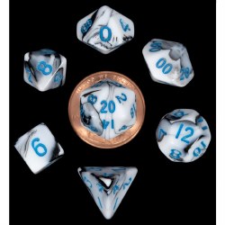 7-set Mini: 10 mm: Marble with Blue Dice