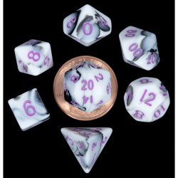 7-set Mini: 10 mm: Marble with Purple Dice