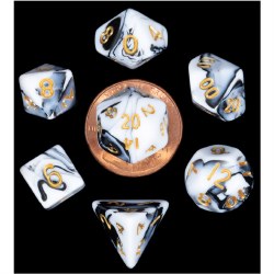 7-set Mini: 10 mm: Marble with Gold Dice
