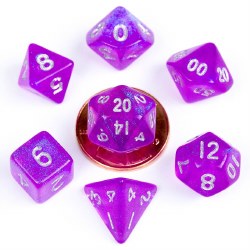 7-set Mini: 10 mm: Stardust Purple with Silver Dice