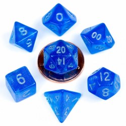 7-Set Mini Stardust Blue Dice with Silver Numbers