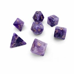 7-set Gemstone - Amethyst w/Gold Dice Set