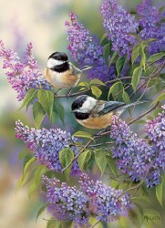 Chickadees and Lilacs 1000pc Puzzle