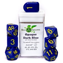 7-Set Opague Dark Blue Dice with Yellow Numbers